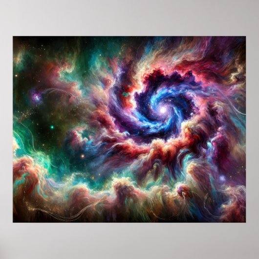 Farbenfrohe kosmische Galaxie Swirbel mit Radiantn Poster (Vorne)
