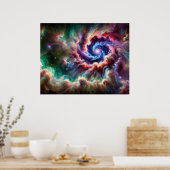Farbenfrohe kosmische Galaxie Swirbel mit Radiantn Poster (Küche)