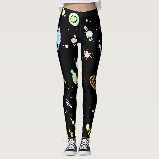 Farbenfrohe, kosmische Himmelsschläfer-Muster Leggings (Vorderseite)