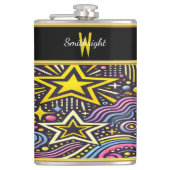 Farbenfrohe kosmische Muster twinkeln im lebhaften Flachmann (Vorderseite)