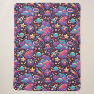 Farbenfrohe kosmische Szene mit Cartoon Planets Sherpadecke