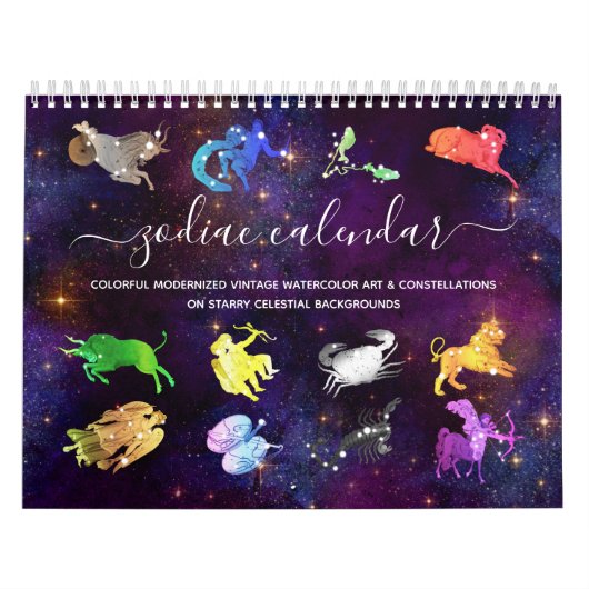 Farbenfrohe kosmische Wasserfarbe Zodiac Zeichen K Kalender (Titelbild)