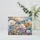 Farbenfrohe Kosmos Blume Blätter und Himmel Postkarte (Stehend Vorderseite)