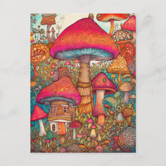 Farbenfrohe kreative Psychedelic Pilze Kunst Postkarte