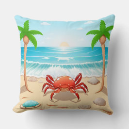 Farbenfrohe Krebse, Palmen und Muscheln Kissen