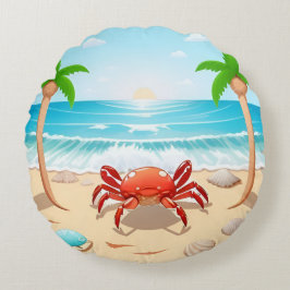 Farbenfrohe Krebse, Palmen und Muscheln Rundes Kissen