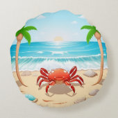 Farbenfrohe Krebse, Palmen und Muscheln Rundes Kissen (Rückseite)