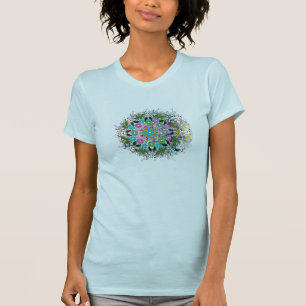 Farbenfrohe kreisrunde Retro-Blumenwirbel T-Shirt