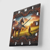Farbenfrohe Kriegspferde in lebendiger Sonnenunter Quadratische Wanduhr (Winkel)