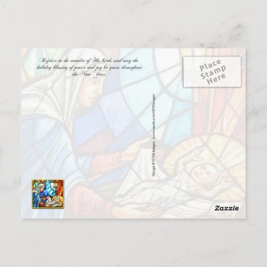 Farbenfrohe Krippe Postkarte (Rückseite)