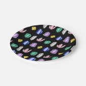 Farbenfrohe Kristallmuster Schwarz Pappteller (Schrägansicht)