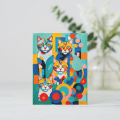 Farbenfrohe kubanische Katzen-Kunstwerke Postkarte (Stehend Vorderseite)