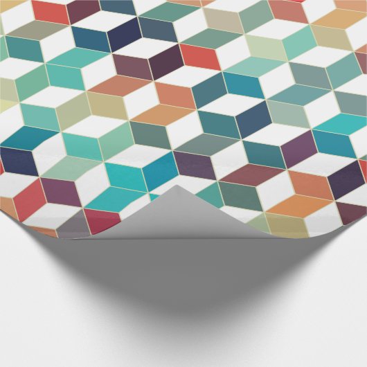 Farbenfrohe Kuben-Muster über weißem Hintergrund Geschenkpapier (Ecke)