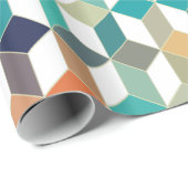 Farbenfrohe Kuben-Muster über weißem Hintergrund Geschenkpapier (Rolleneckpunkt)