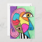 Farbenfrohe kubistische Abstrakte Gesichtspflege W Postkarte (Vorne/Hinten)