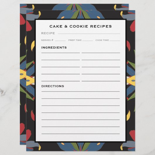 Farbenfrohe Küche Tile | Rezept-Seite für Kuchen u (Vorne/Hinten)