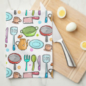 Farbenfrohe Küche Utensils Doodle Muster Geschirrtuch (Viertel Falte)