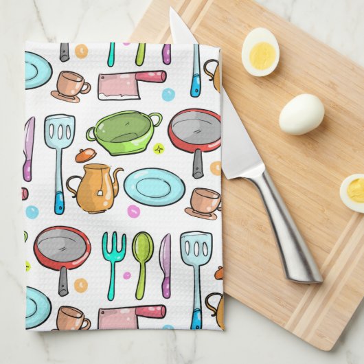 Farbenfrohe Küche Utensils Doodle Muster Geschirrtuch (Viertel Falte)