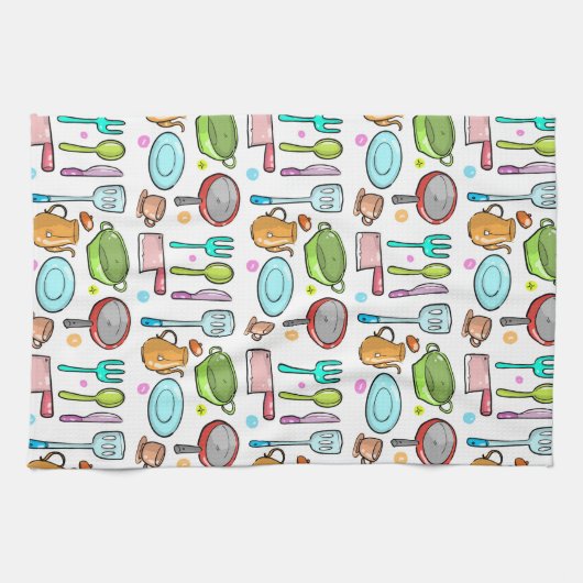 Farbenfrohe Küche Utensils Doodle Muster Geschirrtuch (Horizontal)