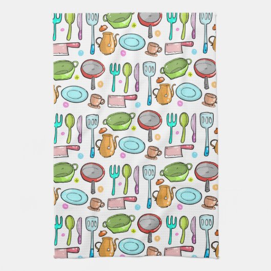 Farbenfrohe Küche Utensils Doodle Muster Geschirrtuch (Vertikal)