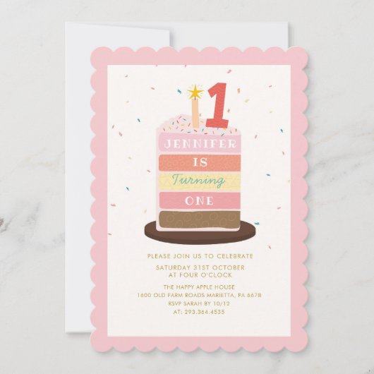 Farbenfrohe Kuchen Sparkle Baby wird ein Geburtsta Einladung (Vorderseite)