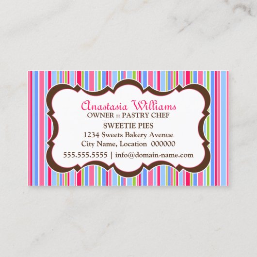 Farbenfrohe Kuchen Visitenkarte (Rückseite)