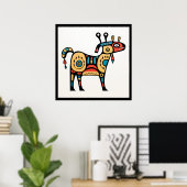 Farbenfrohe Kuh Indigenscher Stil Poster (Heimbüro)