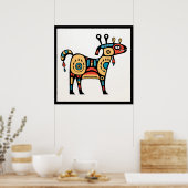 Farbenfrohe Kuh Indigenscher Stil Poster (Küche)