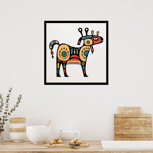 Farbenfrohe Kuh Indigenscher Stil Poster (Küche)