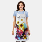 Farbenfrohe Kuh mit Sonnenblumen Personalisierte S Schürze (Getragen)