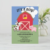 Farbenfrohe Kuh Pig Barnyard / Baby-Dusche im Baue Einladung (Stehend Vorderseite)