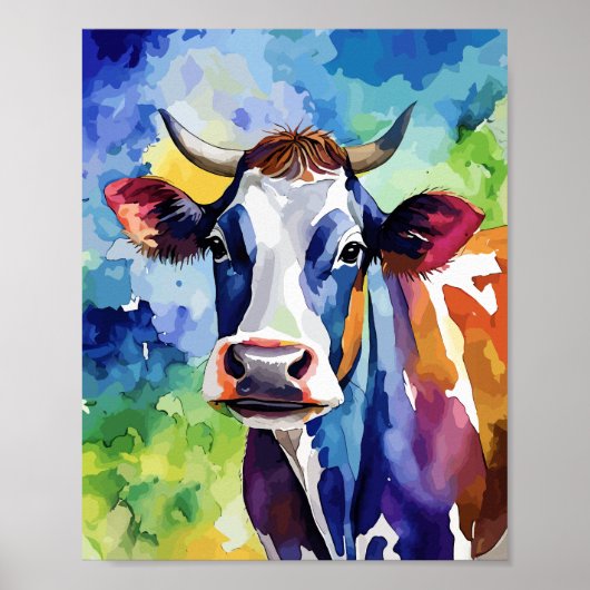 Farbenfrohe Kuh Popart Poster (Vorne)
