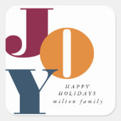 Farbenfrohe, kühne Skriptfreude Holiday Quadratischer Aufkleber (Vorderseite)