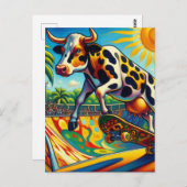 Farbenfrohe Kuhskateboarding Postkarte (Vorne/Hinten)