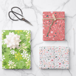 Farbenfrohe Kunst Illustration Natur Blumenmuster Geschenkpapier Set