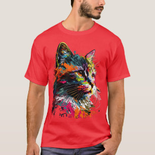 Farbenfrohe Kunst Katze Geschenk Retro Vintage Fun T-Shirt