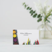Farbenfrohe Kunstlehrerin Paint & Supplies Design Visitenkarte (Stehend Vorderseite)
