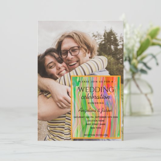 Farbenfrohe Künstlerische Aquarellmalerei Hochzeit Einladung (Stehend Vorderseite)