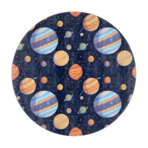 Farbenfrohe künstlerische Darstellung von Planeten Schneidebrett