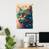 Farbenfrohe künstlerische Kitty Cat Illustration Poster (Heimbüro)