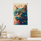 Farbenfrohe künstlerische Kitty Cat Illustration Poster (Küche)