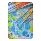 Farbenfrohe künstlerische Palette und Pinsel einzi Badematte (Vorderseite Vertikal)