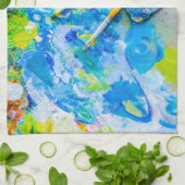 Farbenfrohe künstlerische Palette und Pinsel einzi Geschirrtuch (Gefaltet)