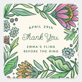 Farbenfrohe künstlerische Skandinavien Brautparty  Quadratischer Aufkleber