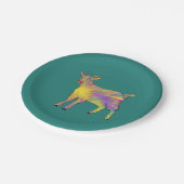 Farbenfrohe künstlerische Ziege auf Dingen einfach Pappteller (Schrägansicht)