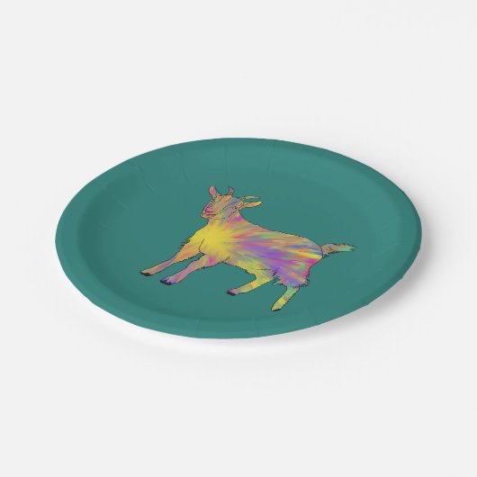 Farbenfrohe künstlerische Ziege auf Dingen einfach Pappteller (Schrägansicht)