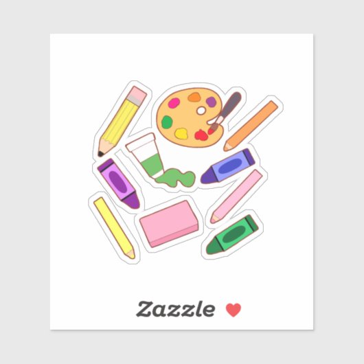 Farbenfrohe Kunstmaterialien Aufkleber (Blatt)