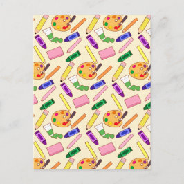 Farbenfrohe Kunstmaterialien Postkarte