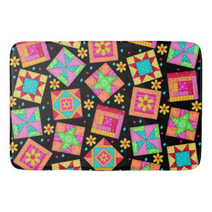 Farbenfrohe Kunstpatchwork Blocks Black Badematte