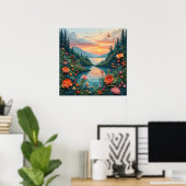 Farbenfrohe Kunstszene eines Sonnenuntergangs Poster (Heimbüro)